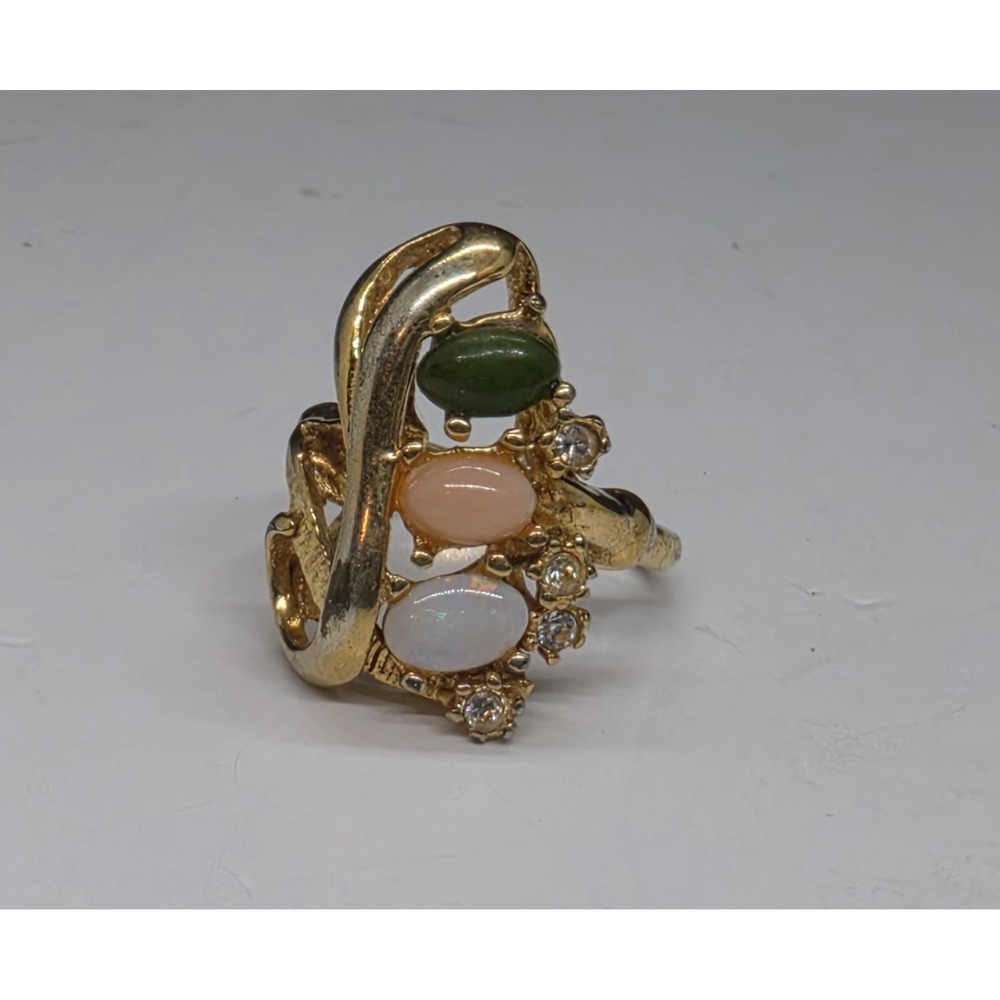Vintage Ana BeKoach Cocktail Ring Multi Colored Cabochons 14K Gold Fill Size 6.5